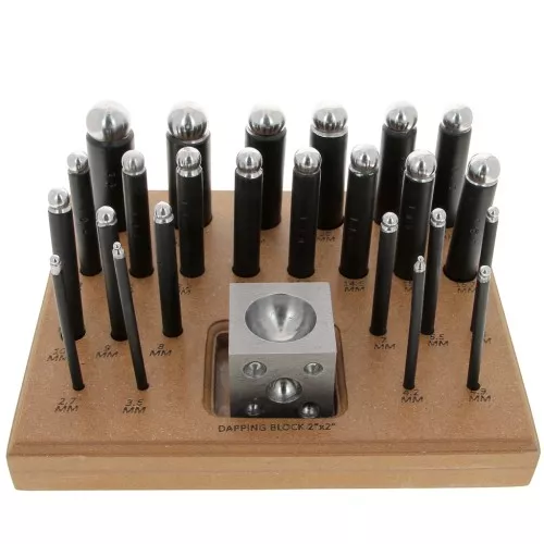 Stamping and forging set -24 carbone steel balls and a 17-hole die-wooden base x1