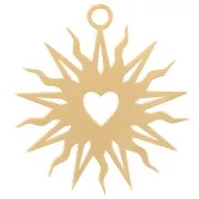 16mm Hollow sun pendant by Perles&Co - heart pattern - Fine gold plated x1