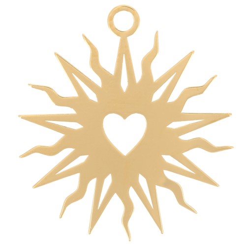 16mm Hollow sun pendant by Perles&Co - heart pattern - Fine gold plated x1