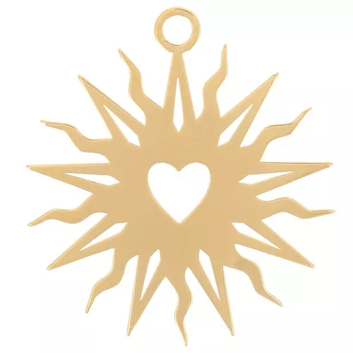 16mm Hollow sun pendant by Perles&Co - heart pattern - Fine gold plated x1
