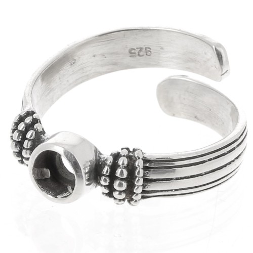 925 Sterling Silver Ring for 4mm flat back cabochon - Size 48 to 54 - oxidized x1