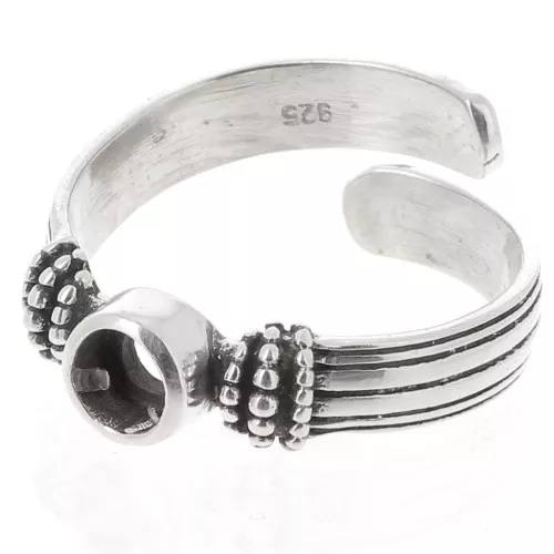 925 Sterling Silver Ring for 4mm flat back cabochon - Size 48 to 54 - oxidized x1