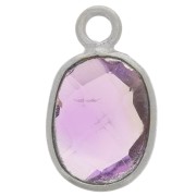 11x7mm 925 Sterling Silver Oval faceted gemstone charm - Amethyst x1|raw }}
