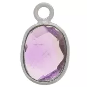 11x7mm 925 Sterling Silver Oval faceted gemstone charm - Amethyst x1
