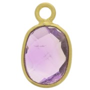 11x7mm 925 Sterling Silver Oval faceted gemstone charm - Gold - Amethyst x1|raw }}