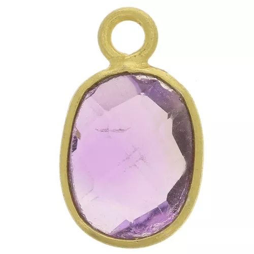 11x7mm 925 Sterling Silver Oval faceted gemstone charm - Gold - Amethyst x1