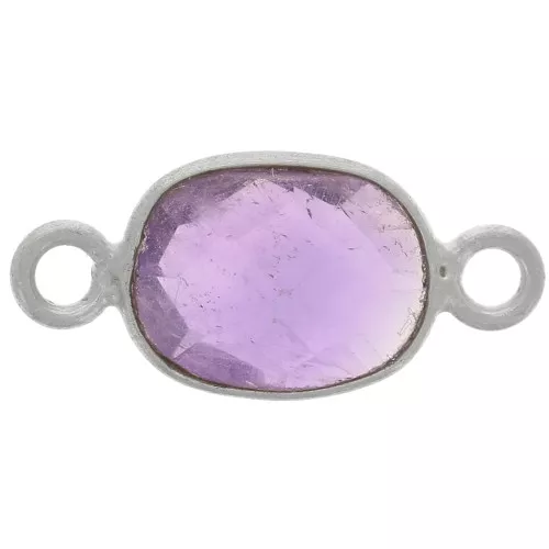 8x6mm 925 Sterling silver Oval faceted gemstone spacer - Amethyst x1