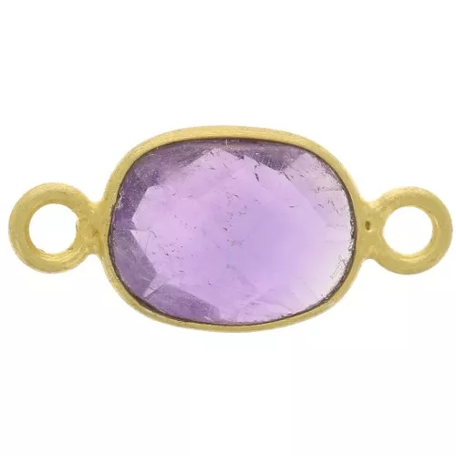 8x6mm 925 Sterling silver Oval faceted gemstone spacer - gold - Amethyst x1