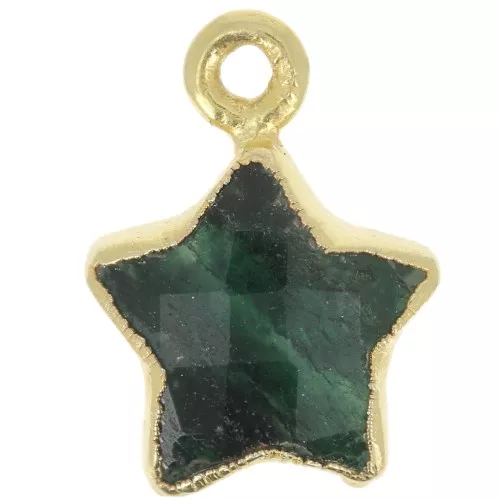 14x11mm 925 Sterling Silver Faceted Star Charm - Fine Gold Plated - Aventurine x1