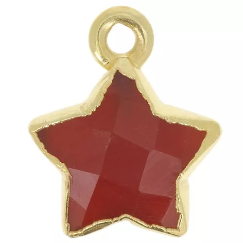 14x11mm 925 Sterling Silver Faceted Star Charm - Fine Gold Plated - Red Onyx x1