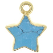 14x11mm 925 Sterling Silver Faceted Star Charm - Gold - imitation Turquoise x1