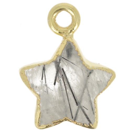 14x11mm 925 Sterling Silver Faceted Star Charm - Fine Gold Plated Quartz Rutile x1