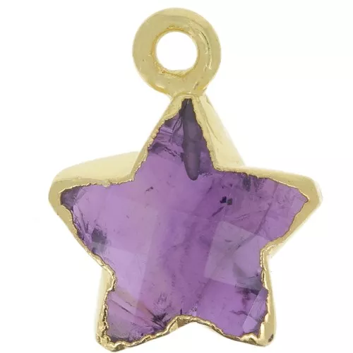 14x11mm 925 Sterling Silver Faceted Star Charm - Fine Gold Plated - Amethyst x1