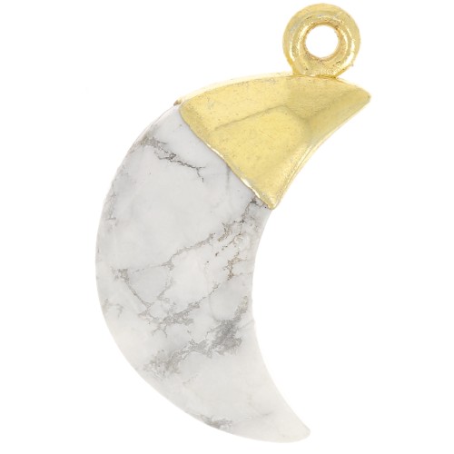 22x12mm 925 Sterling Silver Faceted Moon Charm - Fine Gold Plated - Howlite x1