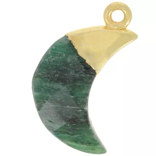 22x12mm 925 Sterling Silver Faceted Moon Charm - Fine Gold Plated - Aventurine x1
