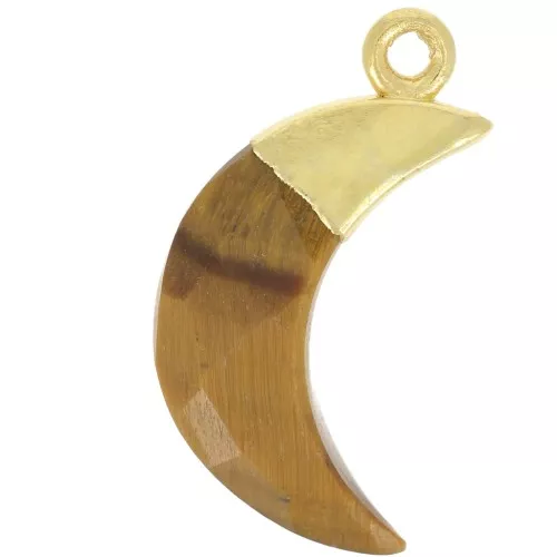 22x12mm 925 Sterling Silver Faceted Moon Charm - Fine Gold Plated - Tiger Eye x1