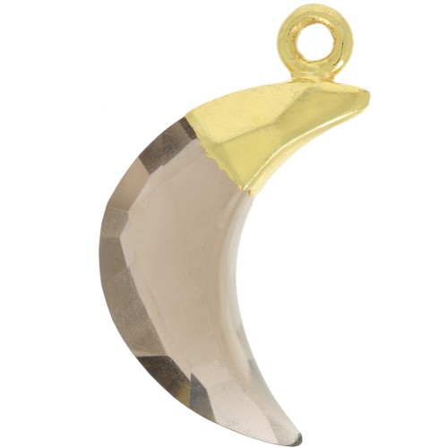 22x12mm 925 Sterling Silver Faceted Moon Charm - Fine Gold Plated Smoky quartz x1