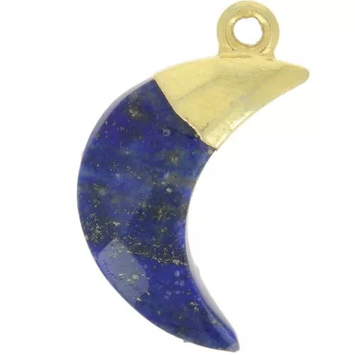 22x12mm 925 Sterling Silver Faceted Moon Charm - Fine Gold Plated -Lapis lazuli x1