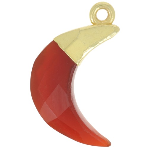 22x12mm 925 Sterling Silver Faceted Moon Charm - Fine Gold Plated - Red Onyx x1