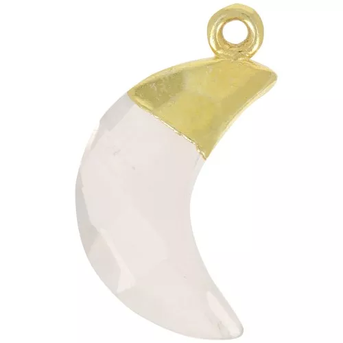 22x12mm 925 Sterling Silver Faceted Moon Charm - Fine Gold Plated - Rose Quartz x1