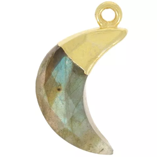 22x12mm 925 Sterling Silver Faceted Moon Charm - Fine Gold Plated - Labradorite x1