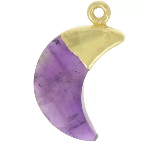 22x12mm 925 Sterling Silver Faceted Moon Charm - Fine Gold Plated - Amethyst x1
