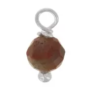 3mm Round faceted charms on 925 Sterling Silver ball head pin - Red Jasper x6