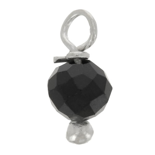 3mm Round faceted charms on 925 Sterling Silver ball head pin - Black Onyx x6