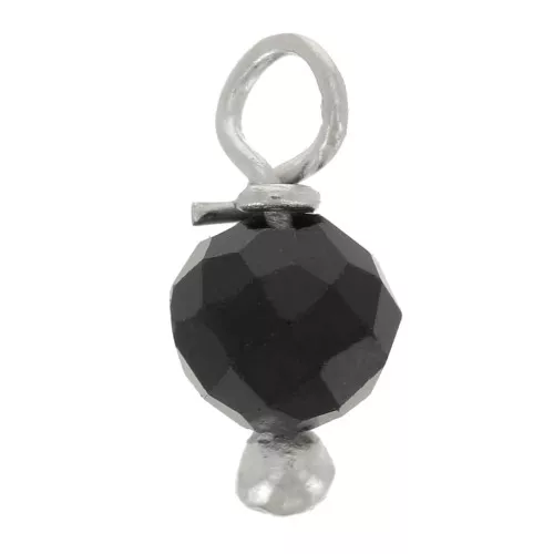 3mm Round faceted charms on 925 Sterling Silver ball head pin - Black Onyx x6