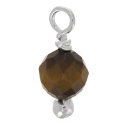 3mm Round faceted charms on 925 Sterling Silver ball head pin - Tiger Eye x6