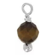 3mm Round faceted charms on 925 Sterling Silver ball head pin - Tiger Eye x6