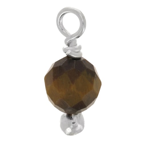 3mm Round faceted charms on 925 Sterling Silver ball head pin - Tiger Eye x6