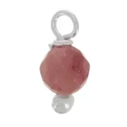 3mm Round faceted charms on 925 Sterling Silver ball head pin - Rhodonite x6