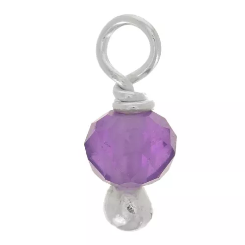 3mm Round faceted charms on 925 Sterling Silver ball head pin - Amethyst x6