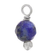 3mm Round faceted charms on 925 Sterling Silver ball head pin - Lapis lazuli x6