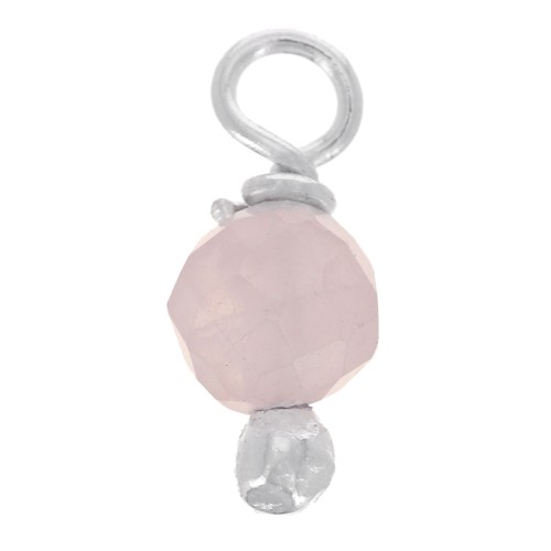 3mm Round faceted charms on 925 Sterling Silver ball head pin - Rose Quartz x6