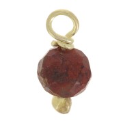 3mm Round faceted charms on 925 Sterling Silver ball pin - Red Jasper - Gold x6