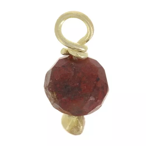 3mm Round faceted charms on 925 Sterling Silver ball pin - Red Jasper - Gold x6