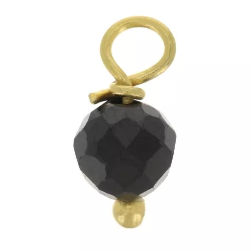 3mm Round faceted charms on 925 Sterling Silver ball pin - Black Onyx - Gold x6