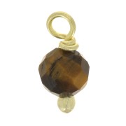 3mm Round faceted charms on 925 Sterling Silver ball pin - Tiger Eye - Gold x6|raw }}