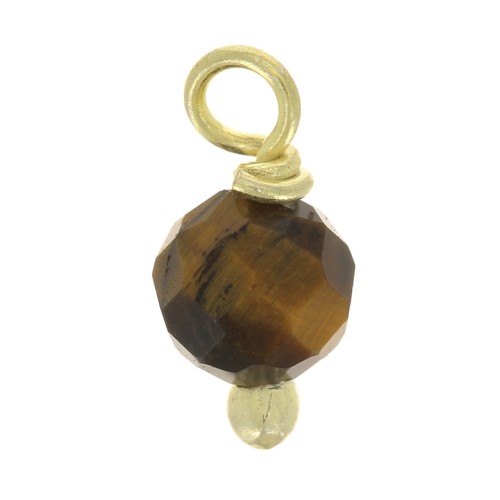 3mm Round faceted charms on 925 Sterling Silver ball pin - Tiger Eye - Gold x6