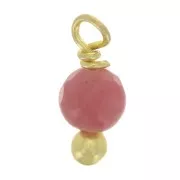 3mm Round faceted charms on 925 Sterling Silver ball pin - Rhodonite - Gold x6
