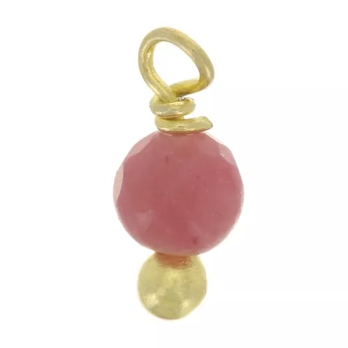 3mm Round faceted charms on 925 Sterling Silver ball pin - Rhodonite - Gold x6