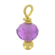 3mm Round faceted charms on 925 Sterling Silver ball pin - Amethyst - Gold x6