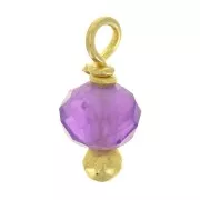 3mm Round faceted charms on 925 Sterling Silver ball pin - Amethyst - Gold x6