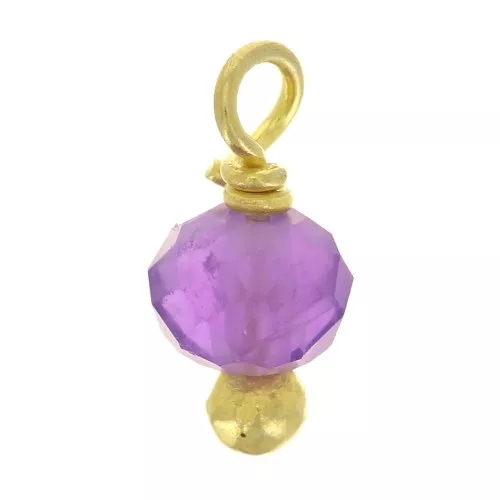 3mm Round faceted charms on 925 Sterling Silver ball pin - Amethyst - Gold x6