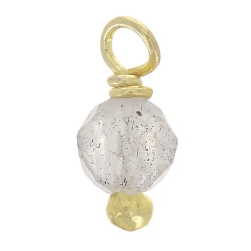 3mm Round faceted charms on 925 Sterling Silver ball pin - Labradorite - Gold x6