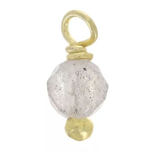 3mm Round faceted charms on 925 Sterling Silver ball pin - Labradorite - Gold x6