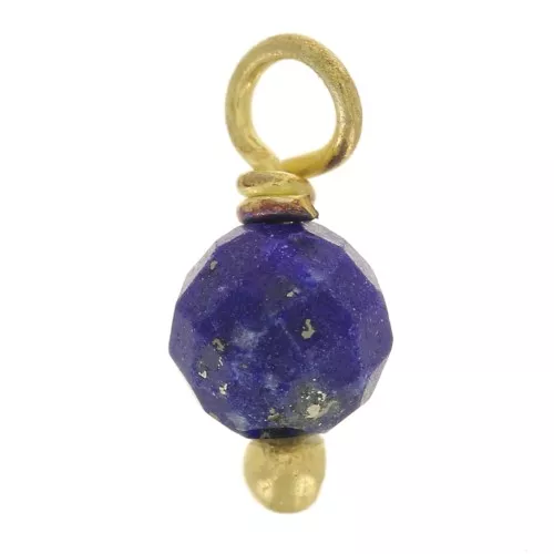 3mm Round faceted charms on 925 Sterling Silver ball pin - Lapis lazuli - Gold x6