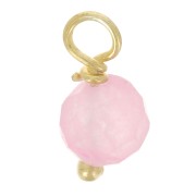 3mm Round faceted charms on 925 Sterling Silver ball pin - Quartz rose - Gold x6|raw }}